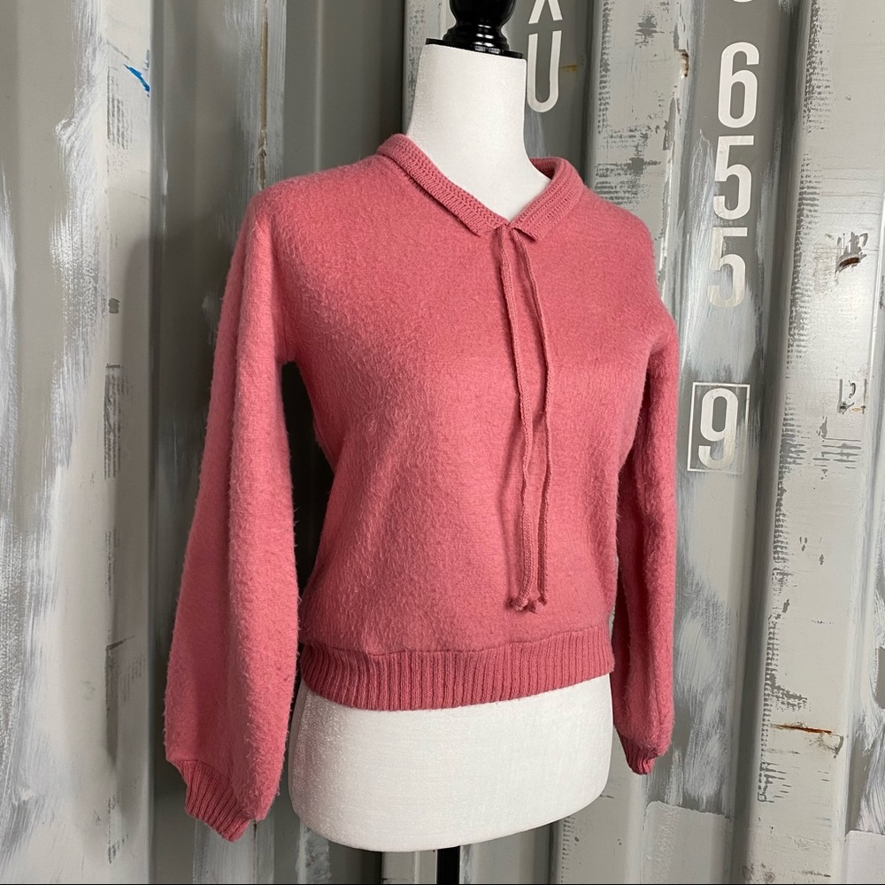 Vintage Wool Bright Pink Ribbon Tie Sweater S - Picture 5 of 10